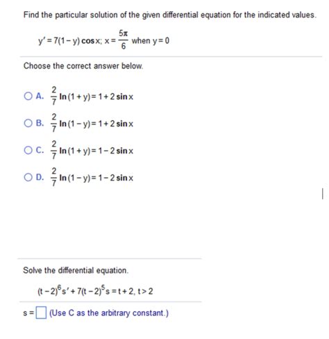 Solved Find The Particular Solution Of The Given Chegg