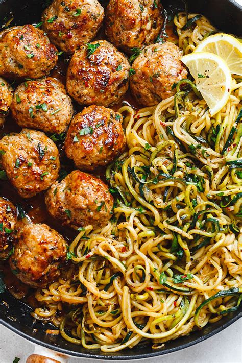 Garlic Butter Turkey Meatballs With Lemon Zucchini Noodles Recipe