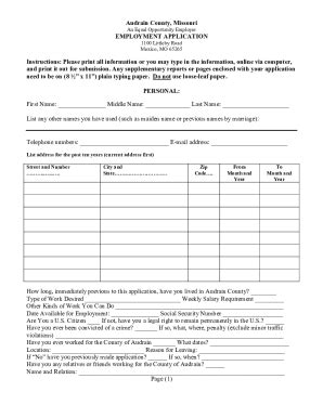 Fillable Online Audrain County Sheriff S Office Employment Application