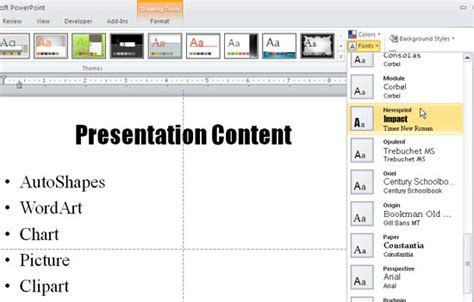 Applying Theme Colors And Theme Fonts In Powerpoint 2010 Powerpoint