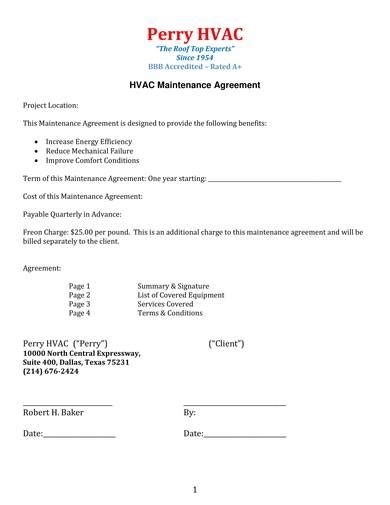 Hvac Service Contract Agreement Template Pdf Template