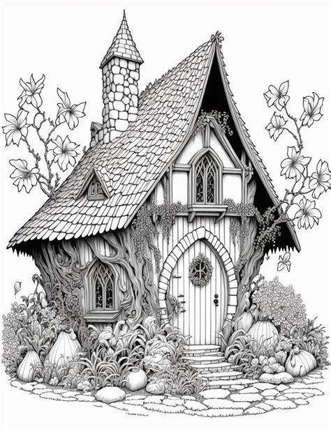 Free Fairy House Coloring Page For Adults Designs By Kemmy House