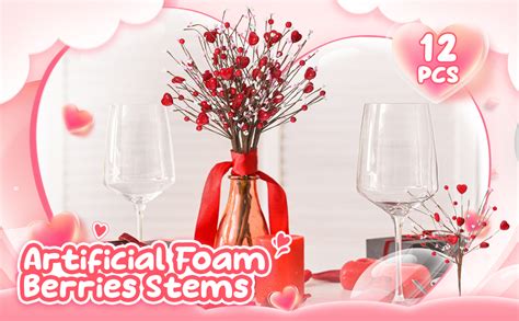 Amazon Yunlly Pcs Valentine S Day Artificial Red Berry Stems