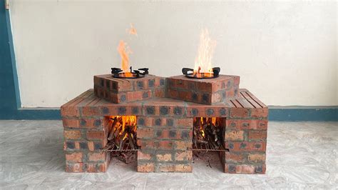 How to make a beautiful wood stove from red bricks - YouTube