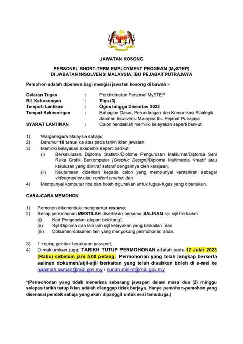 Iklan Jawatan Jabatan Insolvensi Malaysia Jobs Hub