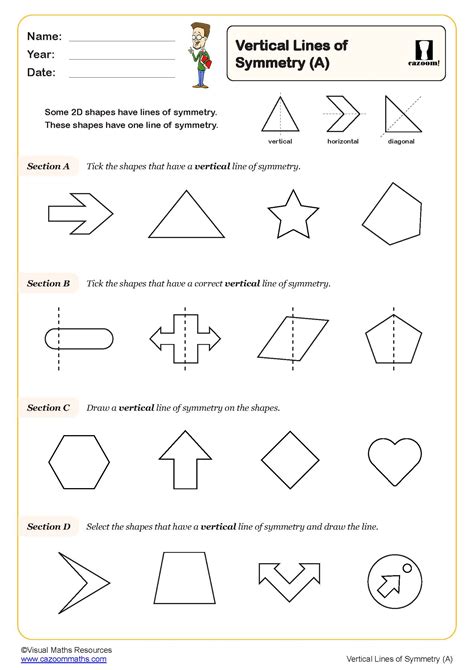 Vertical Lines Of Symmetry A Worksheet Pdf Printable Geometry