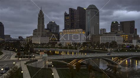 Discovery Bridge Spanning The Scioto River And The City S Skyline