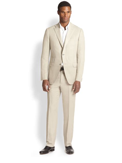 Lyst Saks Fifth Avenue Samuelsohn Slub Silk And Linen Suit In Natural For Men