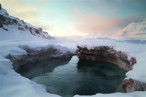 Steamy Hot Spring Surrounded By Ice And Snow Stock Illustration Illustration Of Natural