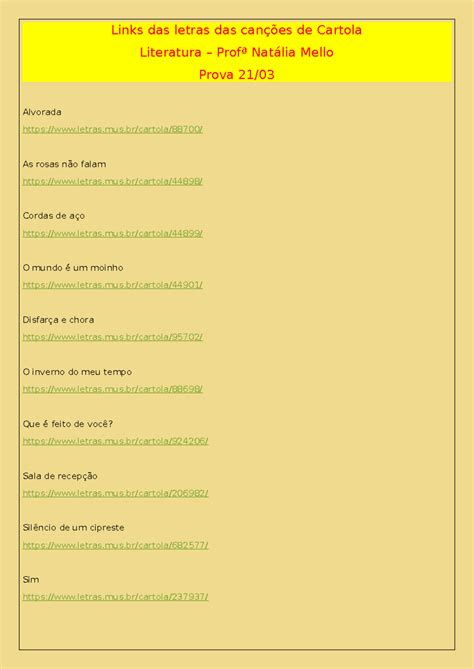 Links das letras das canções de Cartola Links das letras das canções