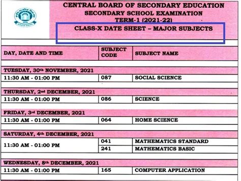 Cbse Class 10 Term 1 Exam Date Sheet 2022 Cbse 10th Time Table Pdf Download