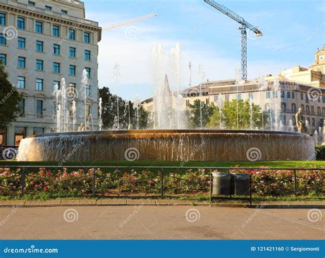 Fountain in Placa De Catalunya Square, Barcelona, Spain Editorial Image ...