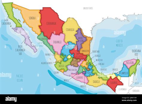 Vector Illustrated Map Of Mexico With Regions Or States And