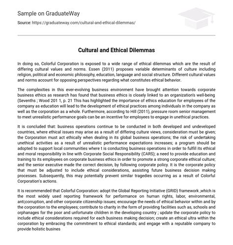 ⇉cultural And Ethical Dilemmas Essay Example Graduateway