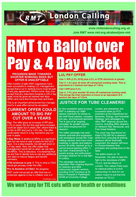 Rmt To Ballot Over Pay And Conditions Rmt London Calling