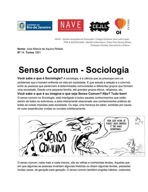 O Que E Senso Comum Sociologia