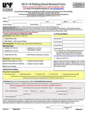 Fillable Online Uaf 2013 14 Parking Decal Renewal Form Print Form Reset