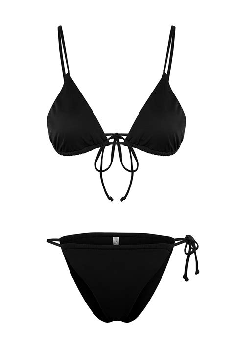 Trendyol Collection Brazylijskie bikini z wysokimi nogawkami i czarnym trójkątnym tunelem
