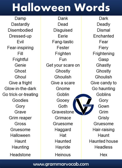 List Of Halloween Vocabulary Words In English Grammarvocab