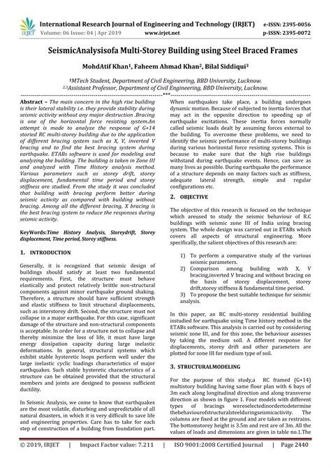 Irjet Seismic Analysis Of A Multi Storey Building Using Steel Braced Frames Pdf