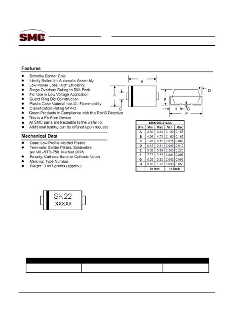 SK27 G Datasheet 1 4 Pages SMC 2 0A SURFACE MOUNT SCHOTTKY BARRIER