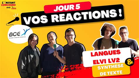 VOS REACTIONS BCE JOUR 5 LV2 ELVI Synthèse J ai jeté ma copie