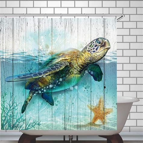 Sea Turtle Shower Curtain Turtles Ocean Bath Decor Waterproof Etsy