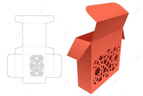 Gambar Template Die Cut Kotak Kemasan Stensil Dan Mockup 3d Makanan