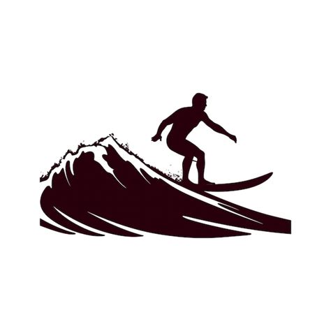 Silhouettes D Un Surfeur Surfant Sur Les Vagues Sur Sa Planche De Surf