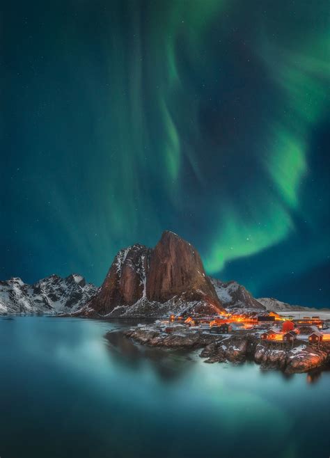 Hamnoy Night Aurora Borealis In Hamnoy Lofoten Norway Aurora