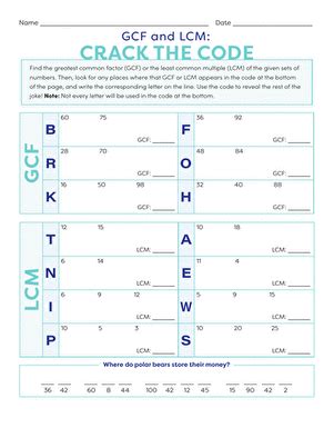 GCF And LCM Crack The Code Worksheet Education Worksheets