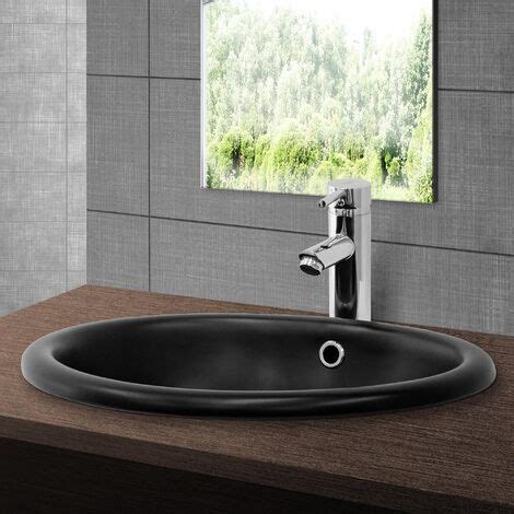 Ml Design Lavabo En C Ramique Noir Mat X X Cm Design Ovale