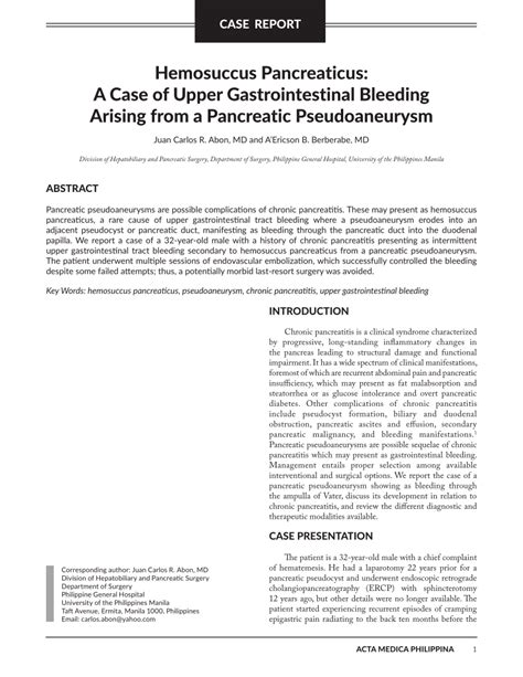 Pdf Hemosuccus Pancreaticus A Case Of Upper Gastrointestinal