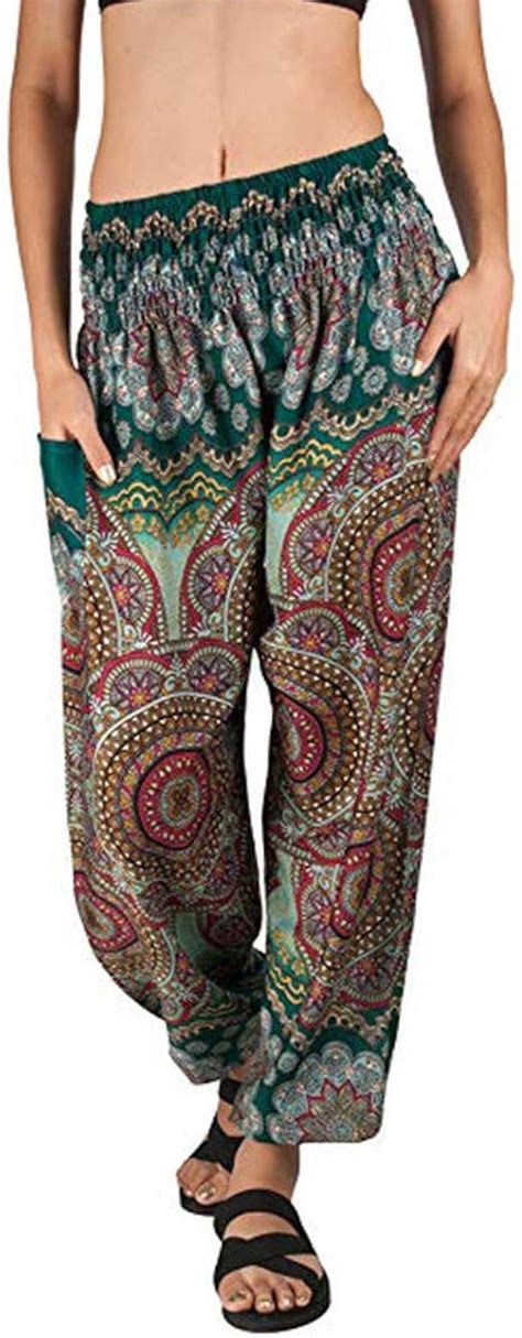 Auiyut Damen Haremshose Boho Hippie Hose Gesmoktem Bund Aladin Hosen