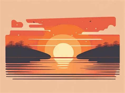 Premium Photo Sunset Over The Lake Cute Vector Illustration