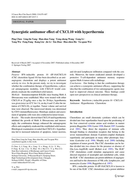 Pdf Synergistic Antitumor Effect Of Cxcl10 With Hyperthermia