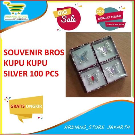 Jual 100 PCS SOUVENIR PERNIKAHAN BROS KUPU KUPU SILVER KEMAS BOX MIKA