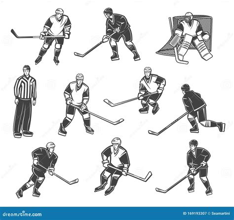 Ice Hockey Sport Team Players And Referee Stock Vector Illustration