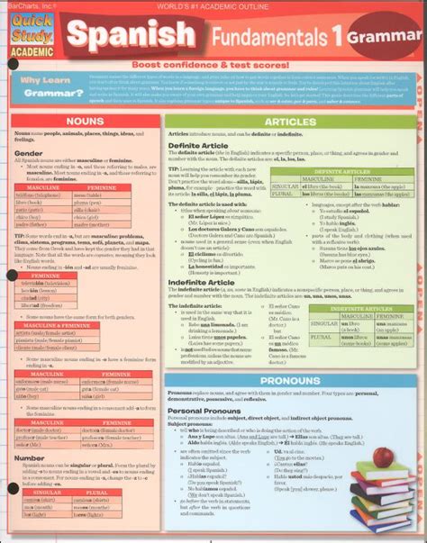 Spanish Fundamentals 1 Grammar Quick Study Bar Charts 9781423214472