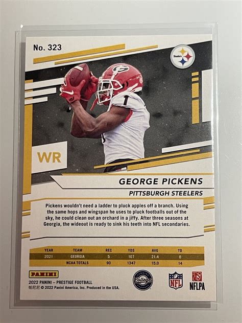 Panini Prestige Rookies George Pickens Rc Pittsburgh