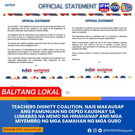 Teachers Dignity Coalition Nais Makausap Ang Pamunuan Ng Deped Kaugnay