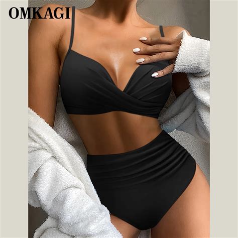 Omkagi Bikini Mit Hoher Taille Damen Sexy Badeanzug Bikini Set Badeanzug Solide Srting Badeanzug