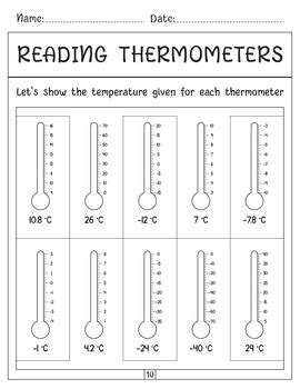 Measuring Temperature Reading Thermometers Worksheets With Answer Key