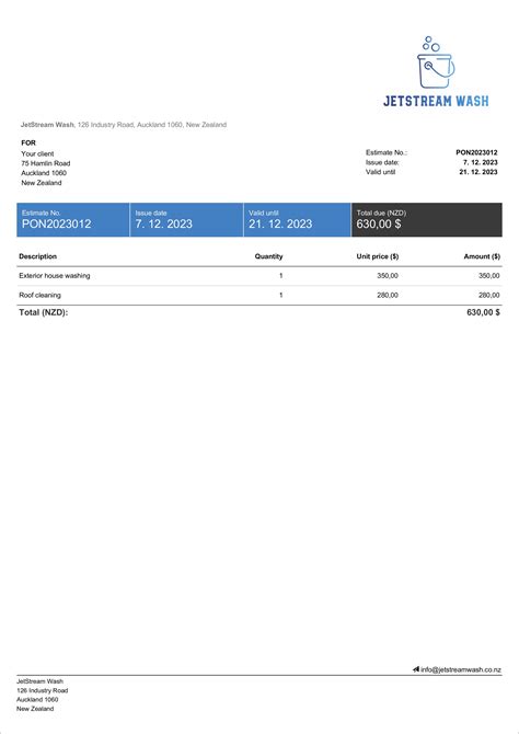 Pressure Washing Estimate Template Free And Editable Billdu