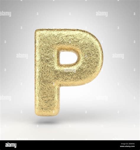 Letter P Uppercase On White Background Creased Golden Foil 3d Rendered