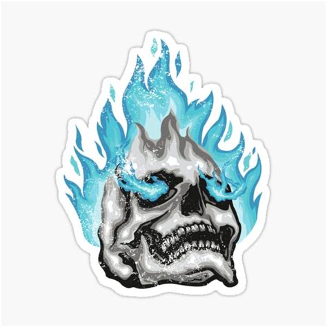 "Skull on Fire Blue Flame Tattoo" Sticker by bouncymelon | Redbubble