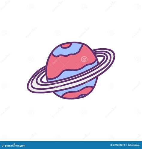 Saturn Color Vector Doodle Planet With Rings Cartoon Cute Icon Tiny And Cute Isolated Outer