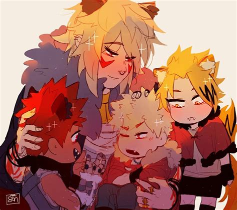 Bakugou Mitsuki And Bakugou Katsuki And Kirishima Eijirou And Kaminari Denki Heroe