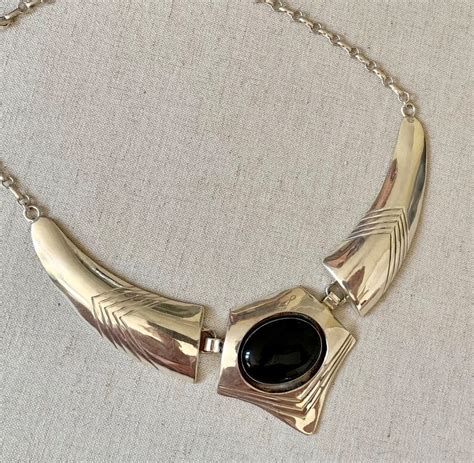 Sterling Silver Onyx Necklace Vintage Native American Artist Etsy