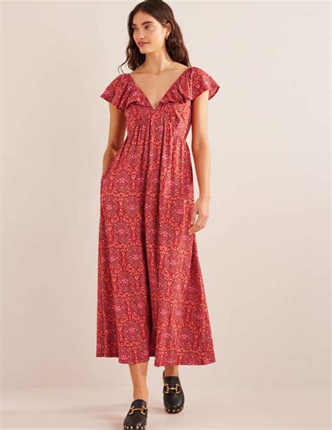 Tie Back Jersey Maxi Dress Poinsettia Exotic Tile Boden Uk